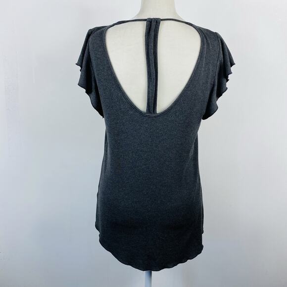 JJ Winks Size Large Sweet Dreams Ribbed Flutter Sleeve Lounge Top Gray - Picture 2 of 7